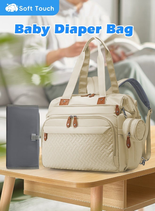 Soft Touch Large Baby Diaper Bag, Waterproof Diaper Bag Tote with Pacifier Case, Diaper Bag Backpack,Mommy Bags, Nappy Bag, Travel Diaper Tote with Changing Pad (Beige) - Image 1